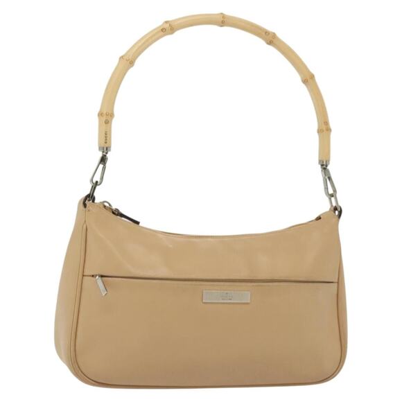 GUCCI Bamboo Shoulder Bag Leather Beige Silver 001 001 - Picture 1 of 16